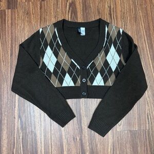 Argyle Knit Cropped Cardigan